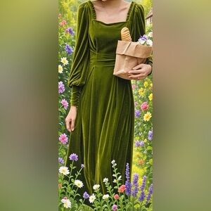 Elegant Green Stretchy. Velvet Dress 👗